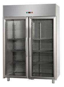 2 GLASS DOORS NORMAL TEMPERATURE STAINLESS STELL GN 2/1 REFRIGERATED CABINET  WITH 1 NEON LIGHT INSIDE