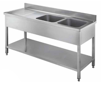 TWO BOWLS SINKS - WITH BOTTOM SHELF AND DRAINER - DEPTH CM 60