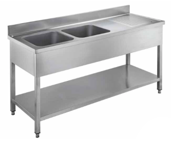 TWO BOWLS SINKS - WITH BOTTOM SHELF AND DRAINER - DEPTH CM 60